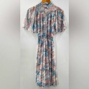 Vintage American Cottagecore Jerell Petites Semi Sheer Floral Midi Dress Size 11